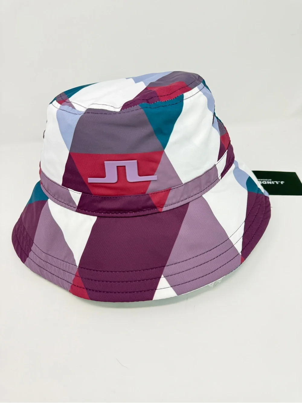J.Lindegerg Rosa Golf Bucket Hat Golf Cap in White Argyle Unisex NEW WITH TAGS!